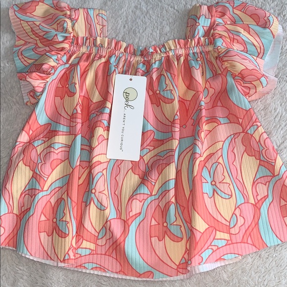 NWT PEEK Orange & Blue Ribbed Babydoll Top 2T Retro Design - Picture 8 of 9